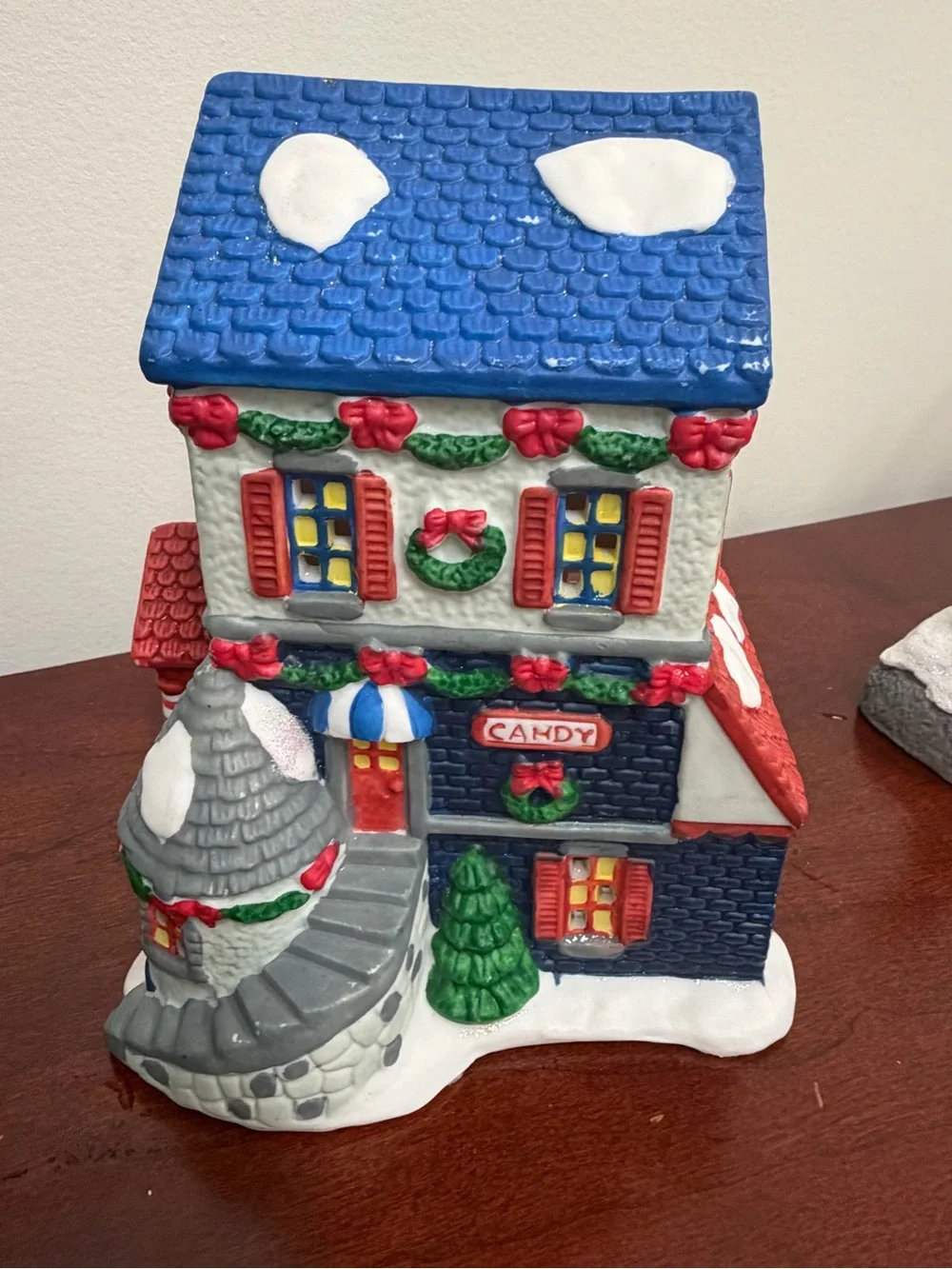 Holiday Village Train and Decorative Houses - Red, Green, Blue